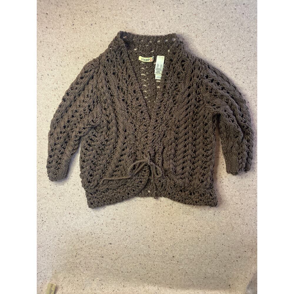 Stamp 10 Open Knit Cardigan Women's XL Brown Y2K VTG Style